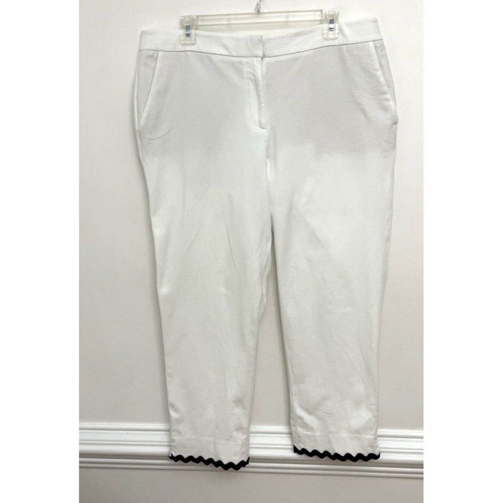 Talbots Slim Crop Pants Women's Sz 12 White Black Pique Cotton Rick Rack Trim